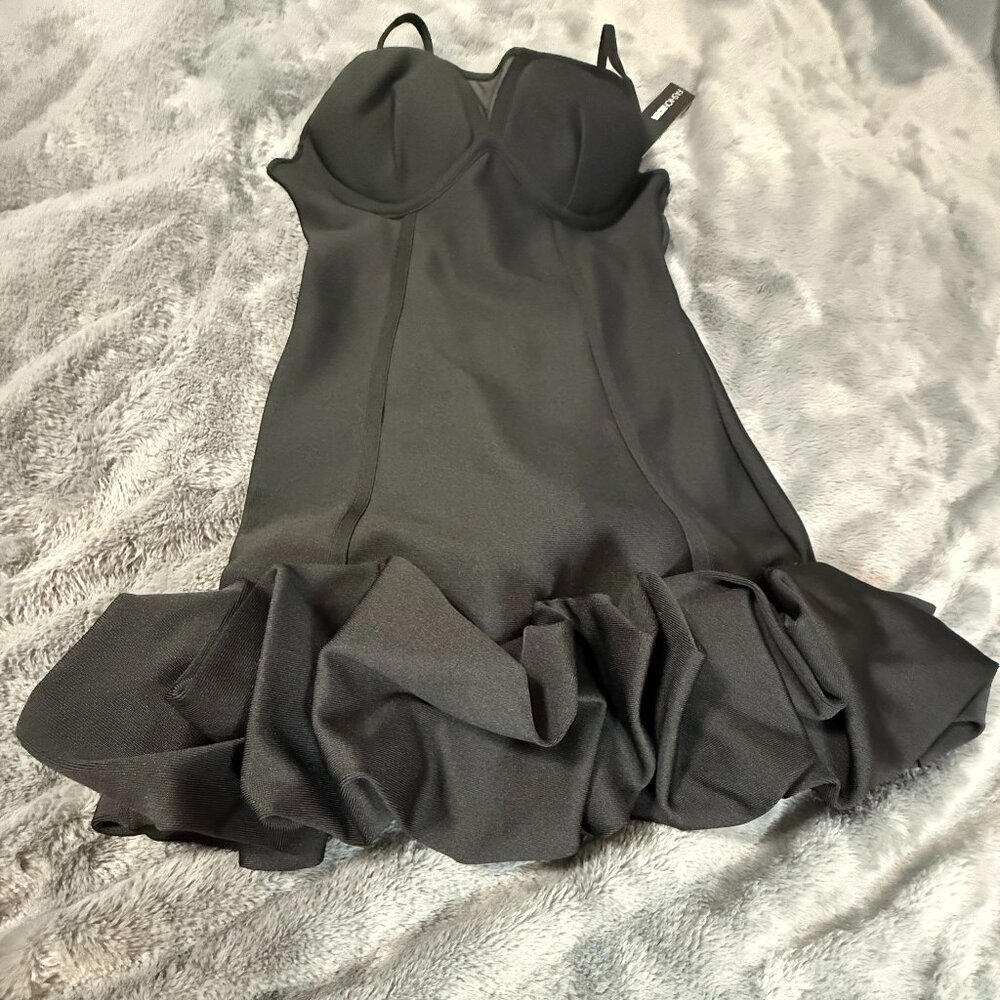 Black Ruffle Mini Dress with Skinny Straps